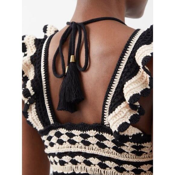 Zimmermann Anneke Halterneck Striped Crochet Crop Tank Top Shirt Cotton Size 2 - Picture 3 of 9